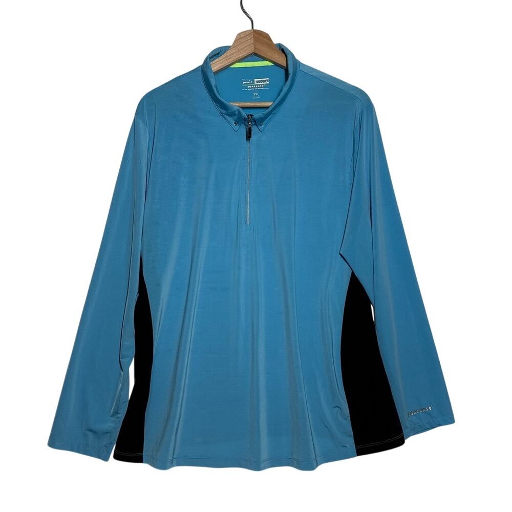 Jamie Sadock Sunsense 1/4 Zip UPF 50+ Shirt Top Blue Black Colorblock Sz XXL
